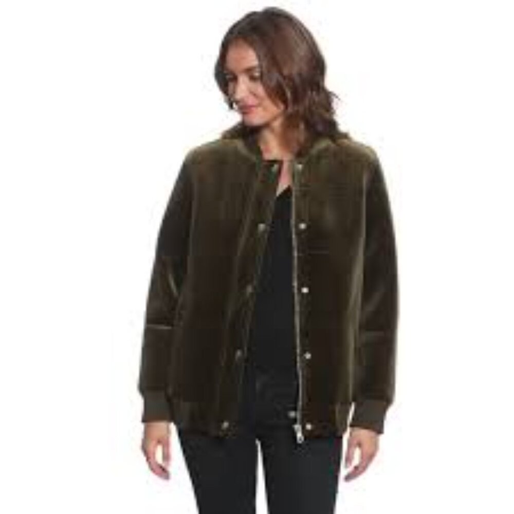 Member's Only Velvet Bomber Jacket Women's Size Medium No Collar Olive Green